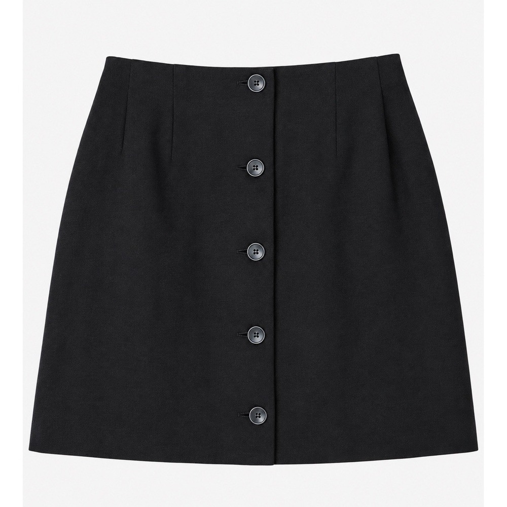 Vintage Ann Taylor Skirt 4 Black Wool Blend Button Front A-Line Mini 90s